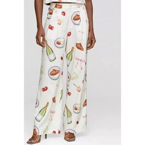Avec Les Filles Printed Pants Euro Summer Wide Leg Crop Trouser Funky Maximal XS